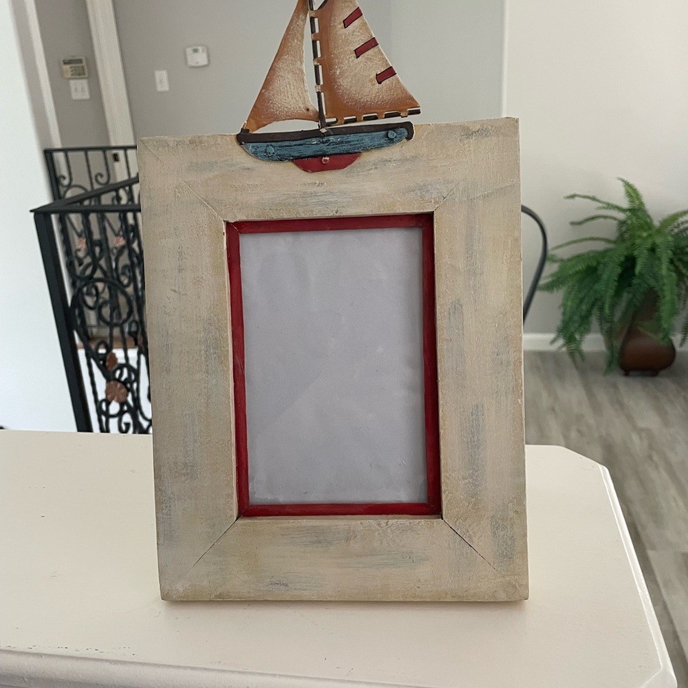 Nautical Sailboat Picture Frame - Cream and Red - Picture 2 of 8